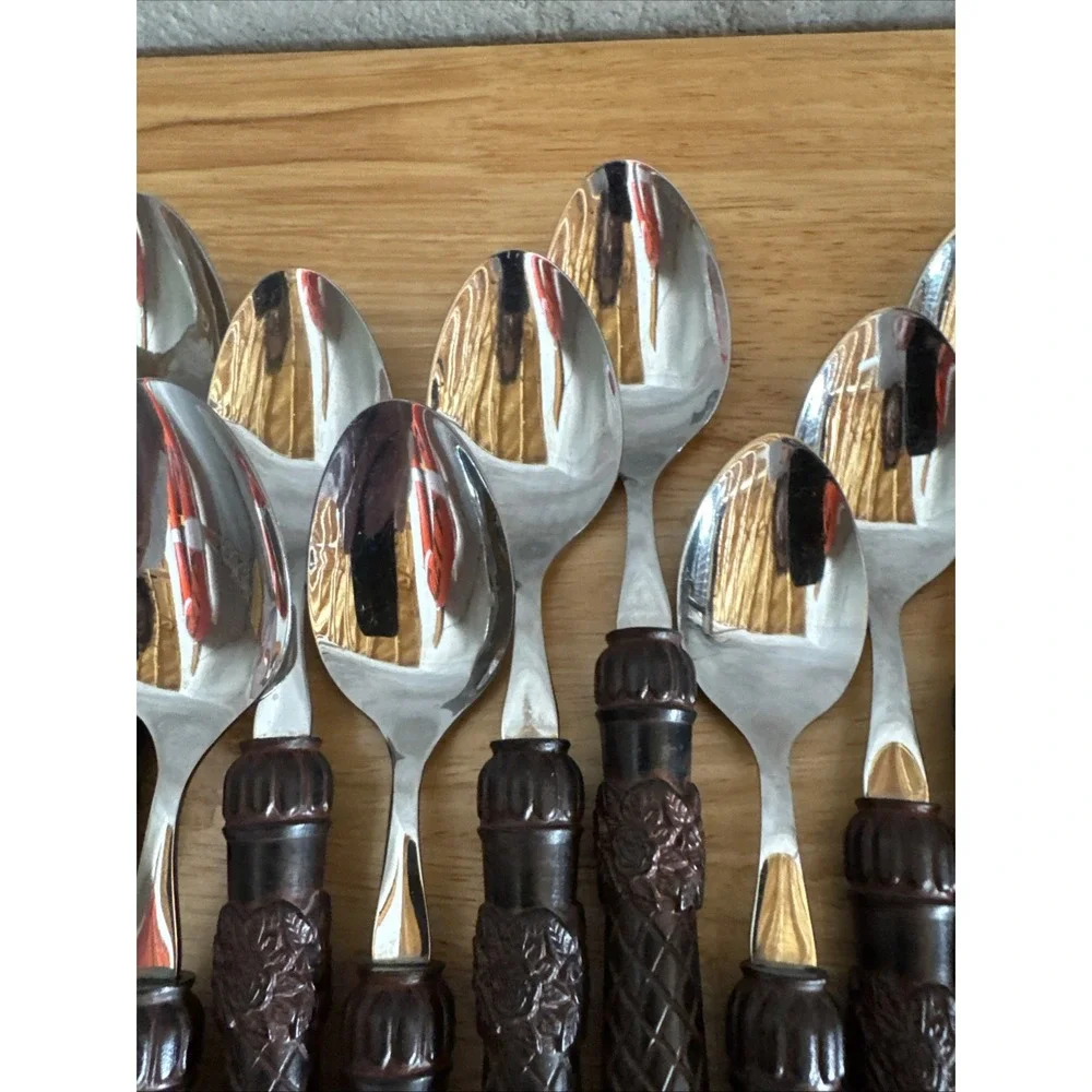 Tracy Porter Tiki Bamboo Resin Flatware Brown Tropical Stainless 21 Piece Set